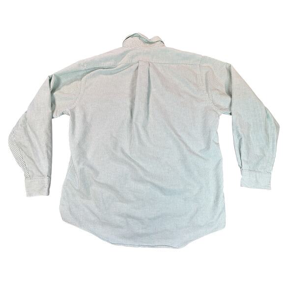 Hunt Club Shirt Mens Large Green White Stripe Embroidered Chest Cotton Button - Picture 2 of 10